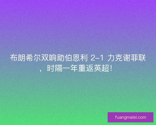 布朗希尔双响助伯恩利 2-1 力克谢菲联，时隔一年重返英超！