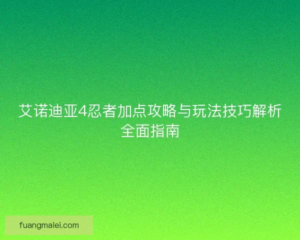 艾诺迪亚4忍者加点攻略与玩法技巧解析全面指南 艾诺迪亚4忍者加点攻略与玩法技巧解析全面指南